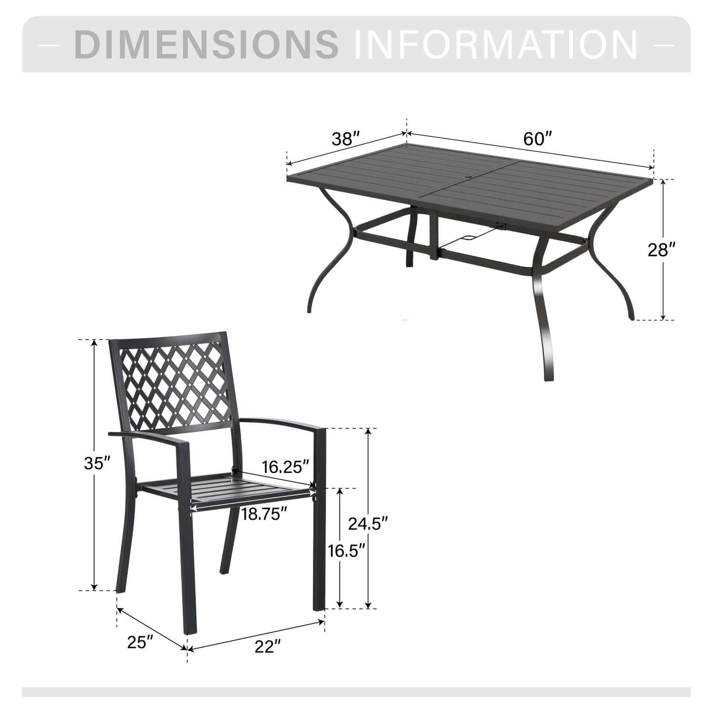 Captiva Designs 7pc Patio Dining Set with Slat-top Rectangle Steel Table & Metal Stackable Chairs
