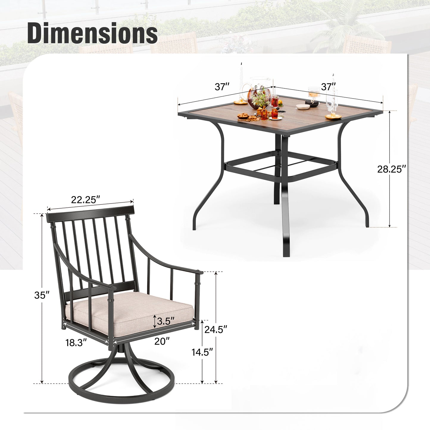 Captiva Designs 5pc Outdoor Patio Steel Dining Table & Stylish Cushioned Metal Chairs