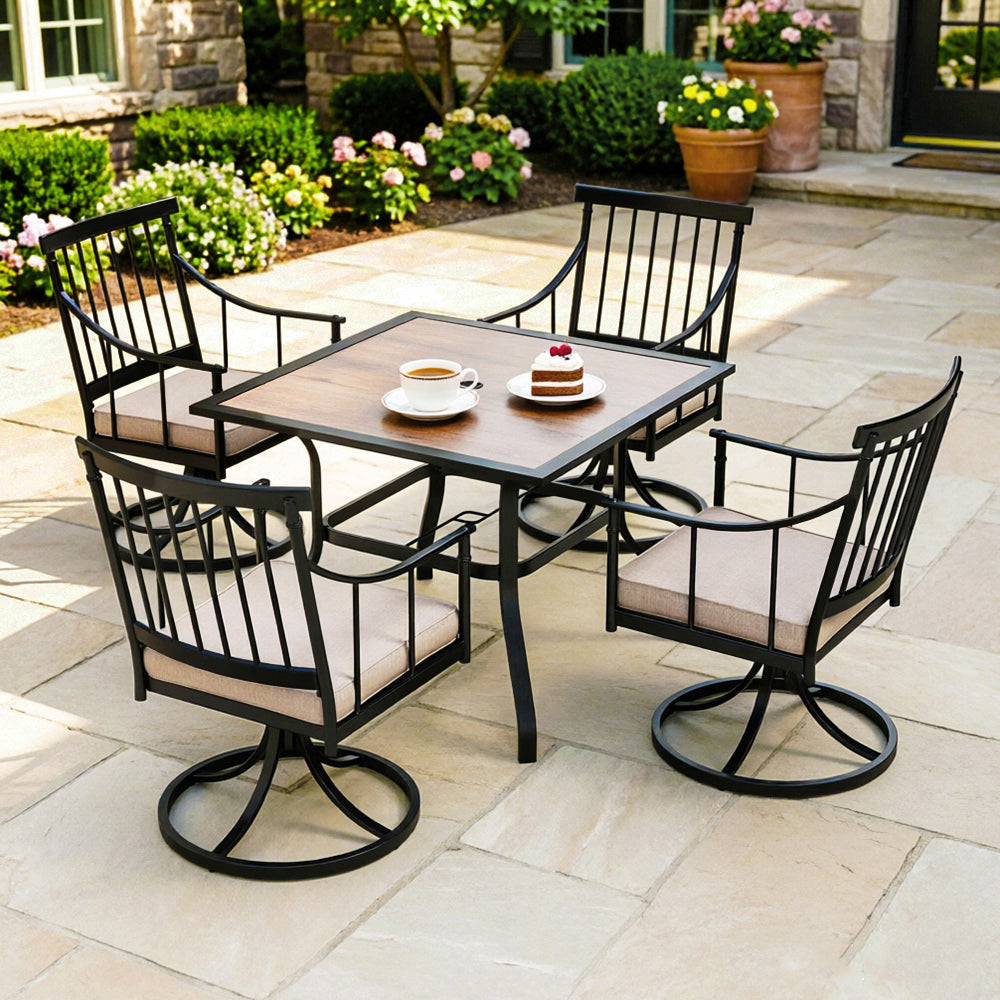 Captiva Designs 5pc Outdoor Patio Steel Dining Table & Stylish Cushioned Metal Chairs