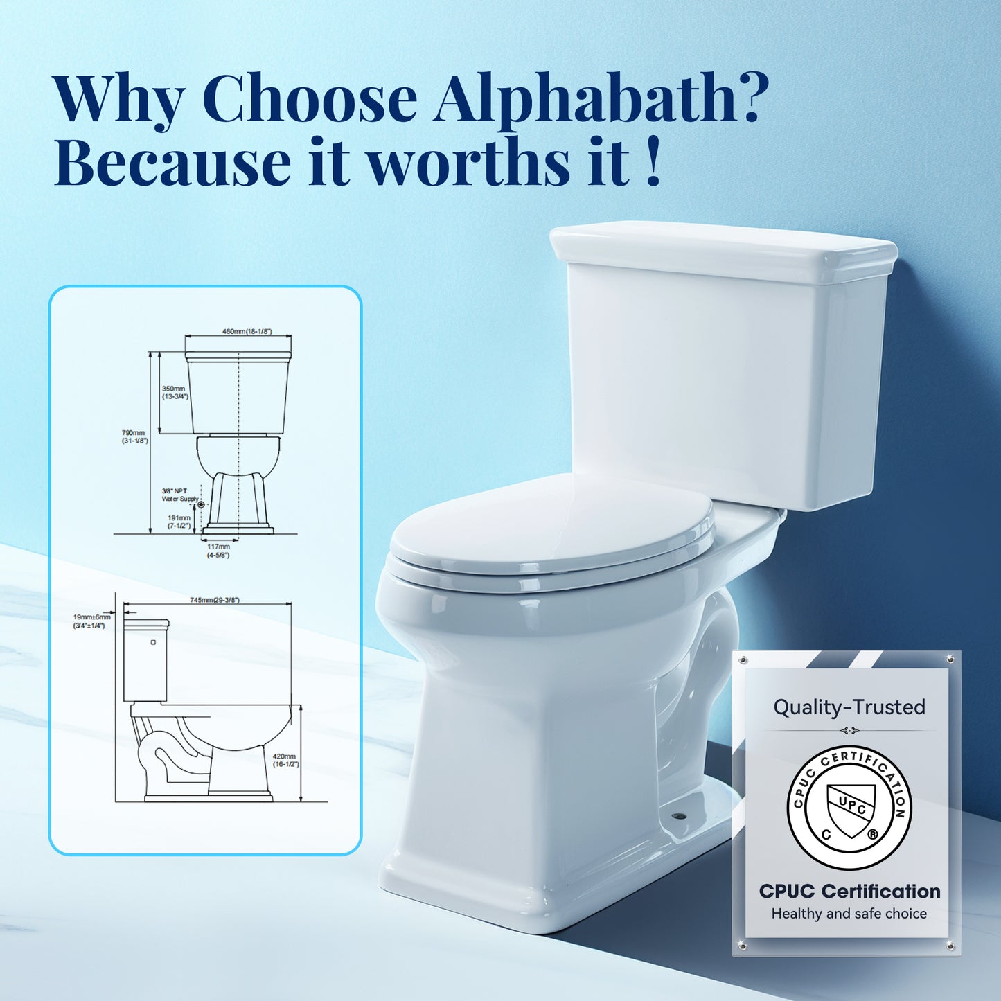 Captiva Designs Two-Pieces Elongated Toilet, Comfortable Height Toilet