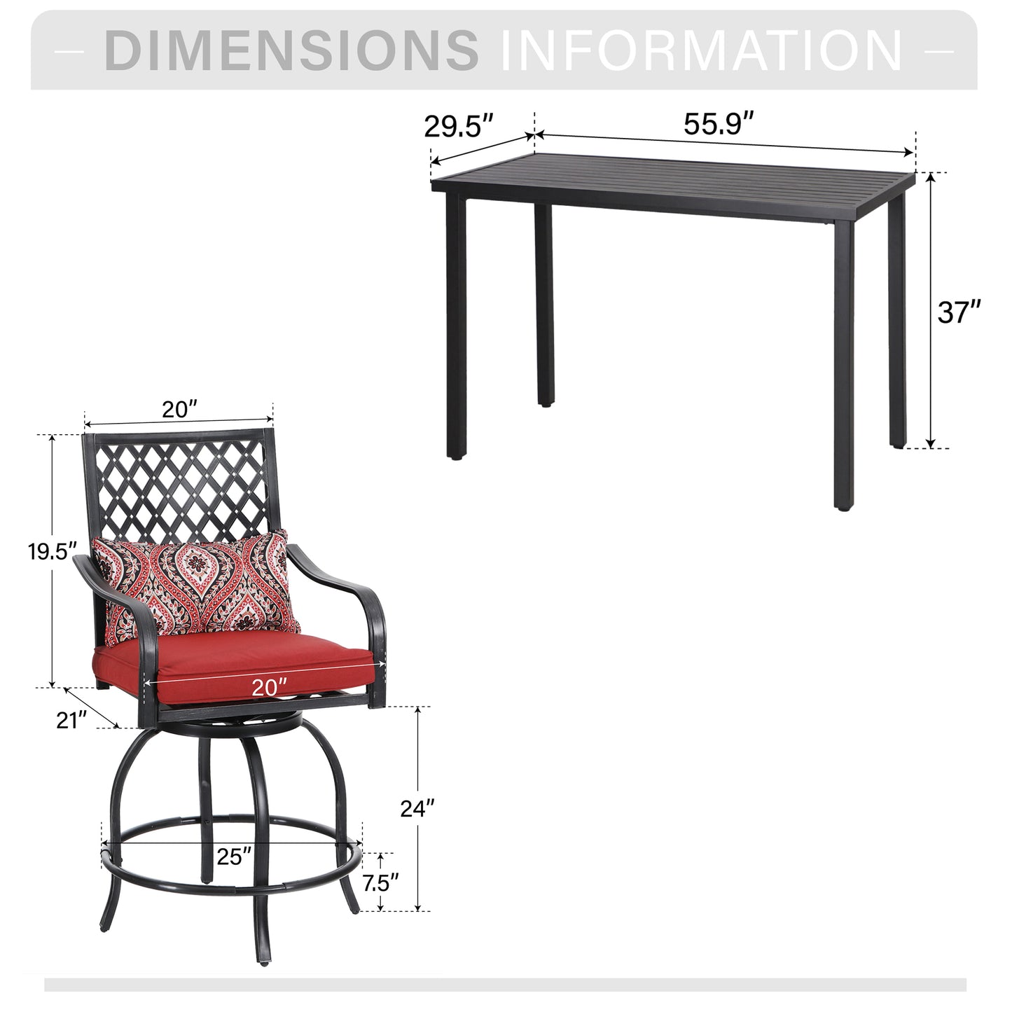 Captiva Designs 5pc Outdoor Patio Dining Steel Bar Table & High Bar Swivel Stools
