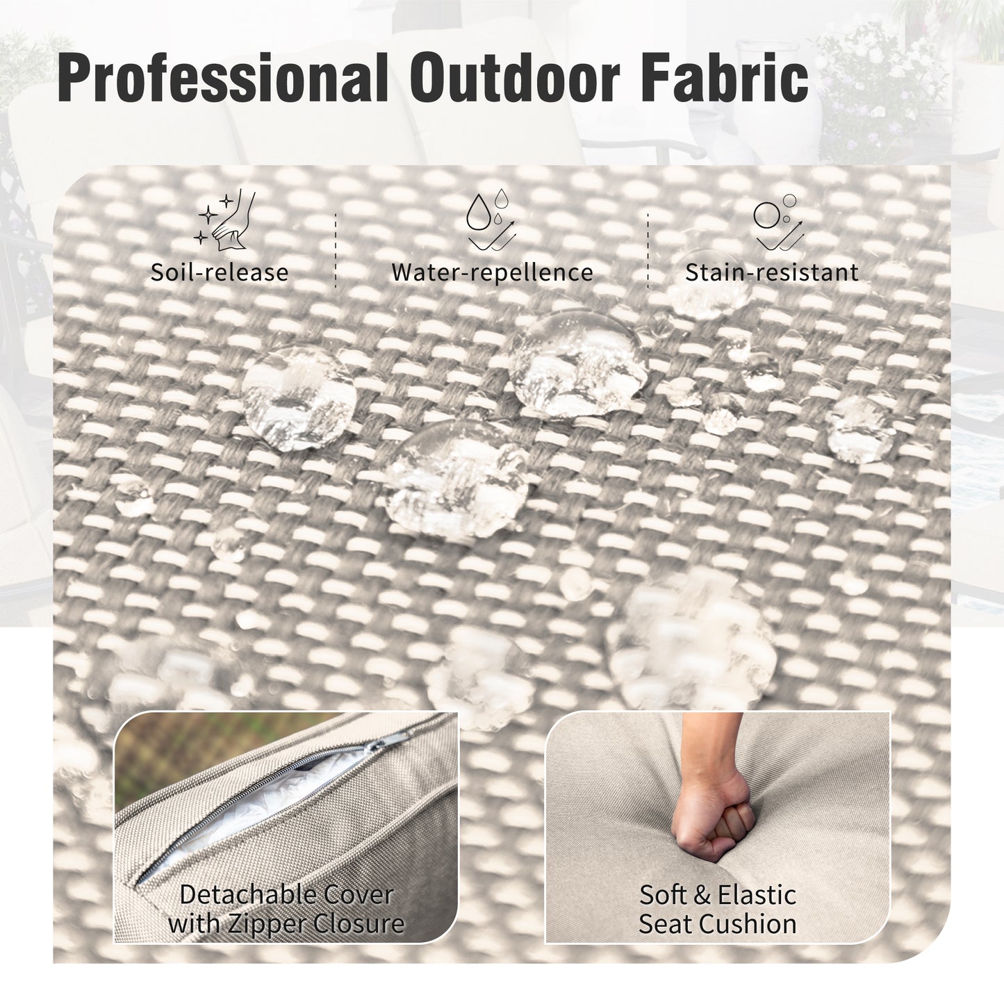 Captiva Designs 5pc Outdoor Steel Slat-top Round Dining Table & Haiti Rattan Chairs with Cushion