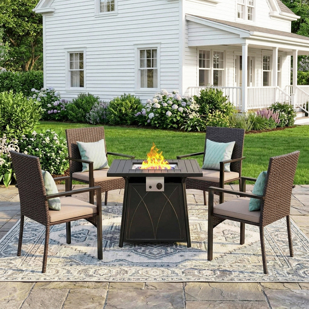 Captiva Designs 5pc Outdoor Patio Dining Set with Square Steel Table & Armrest Chairs