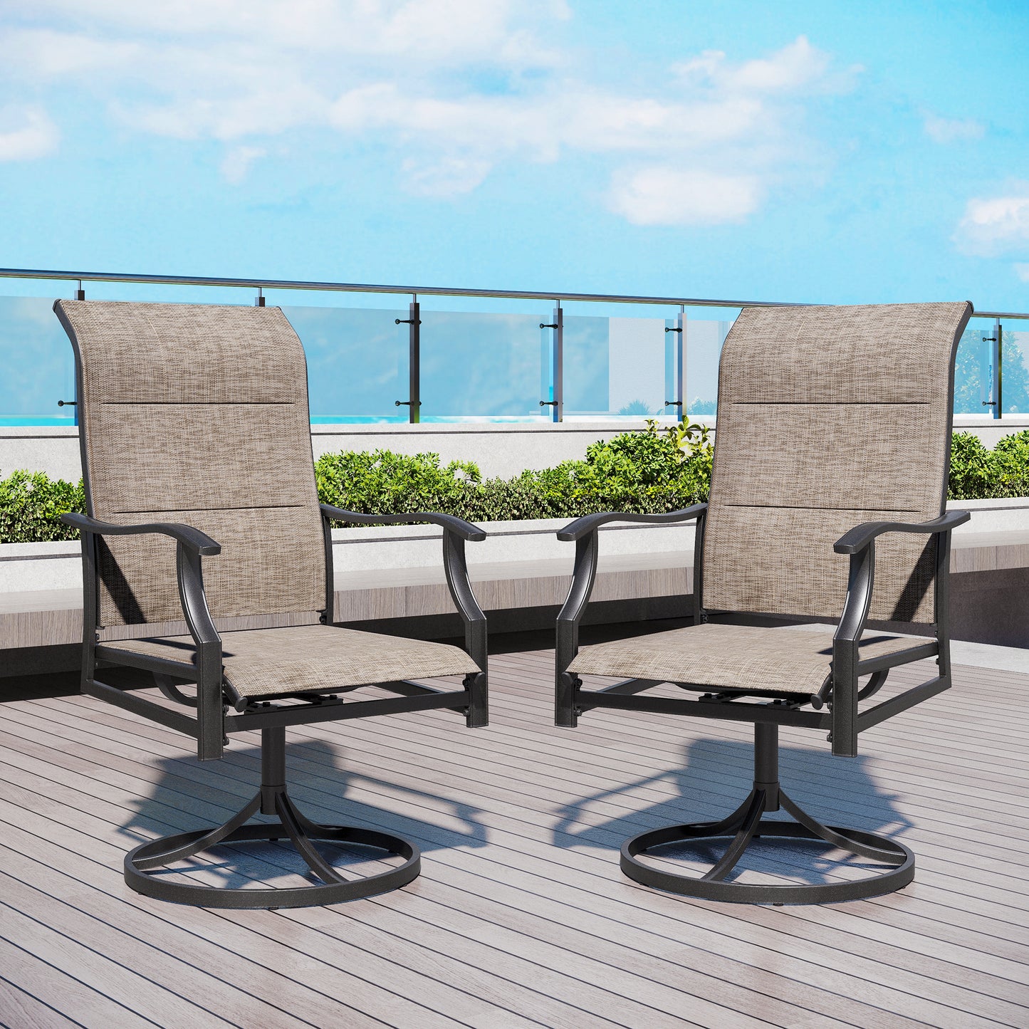 Captiva Designs Outdoor PatioDining Steel Swivel Chairs with Padded Textilene
