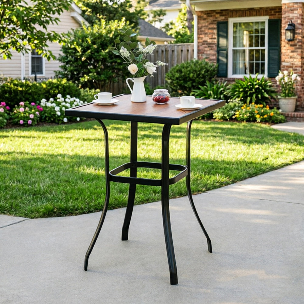 Captiva Designs 1pc Patio Outdoor Dining Rectangle Steel Bar Table with Steel Frame