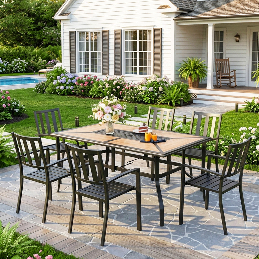 Captiva Designs 7pc Patio Dining Set with Rectangle Steel Frame Table & Metal Stackable Chairs