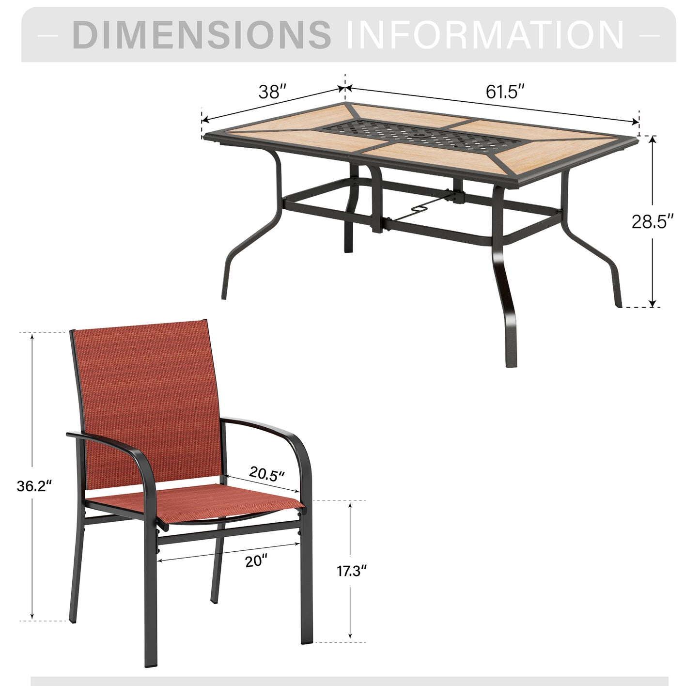 Captiva Designs 7pc Patio Dining Set with Wood-look Rectangle Steel Table & Sling Fixed Chairs