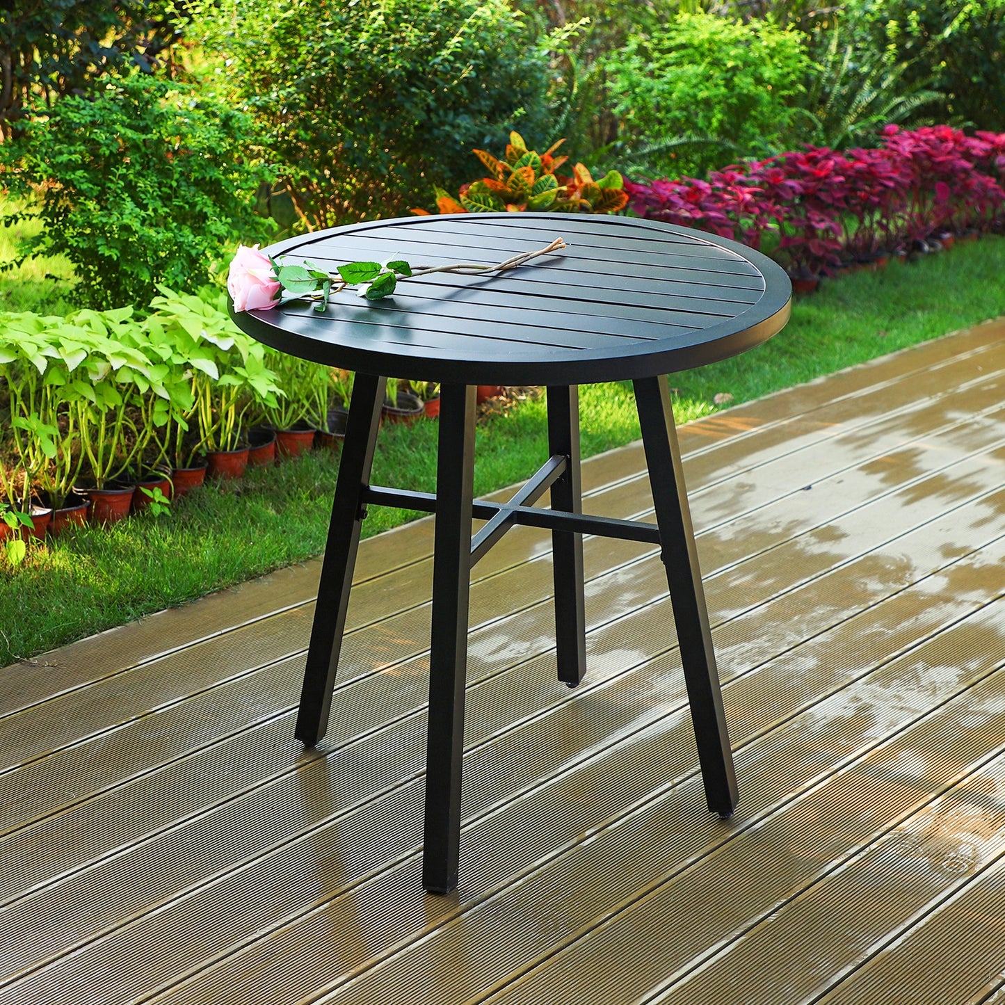 Captiva Designs Outdoor Patio Dining Table with Powder-coated Steel Frame