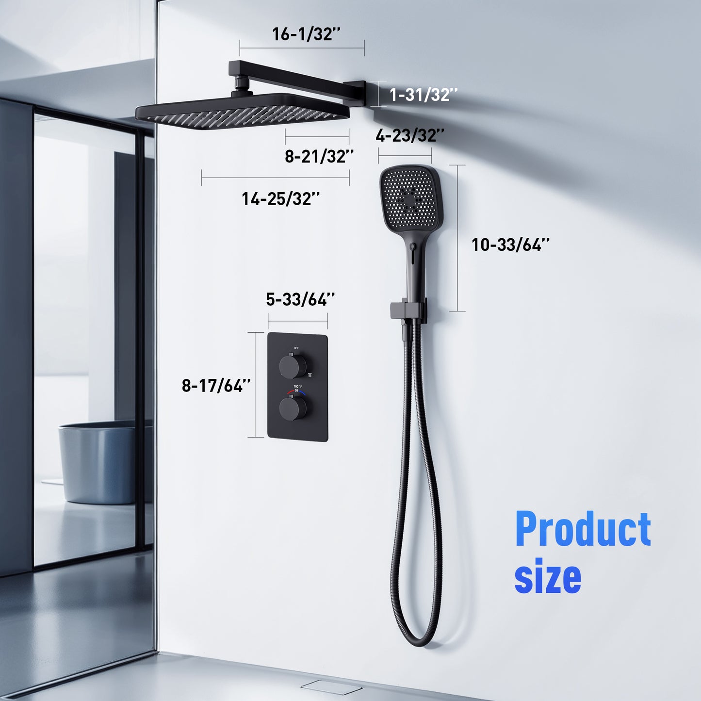 Captiva Designs Wall Mounted High Pressure Shower Head with Hand Shower