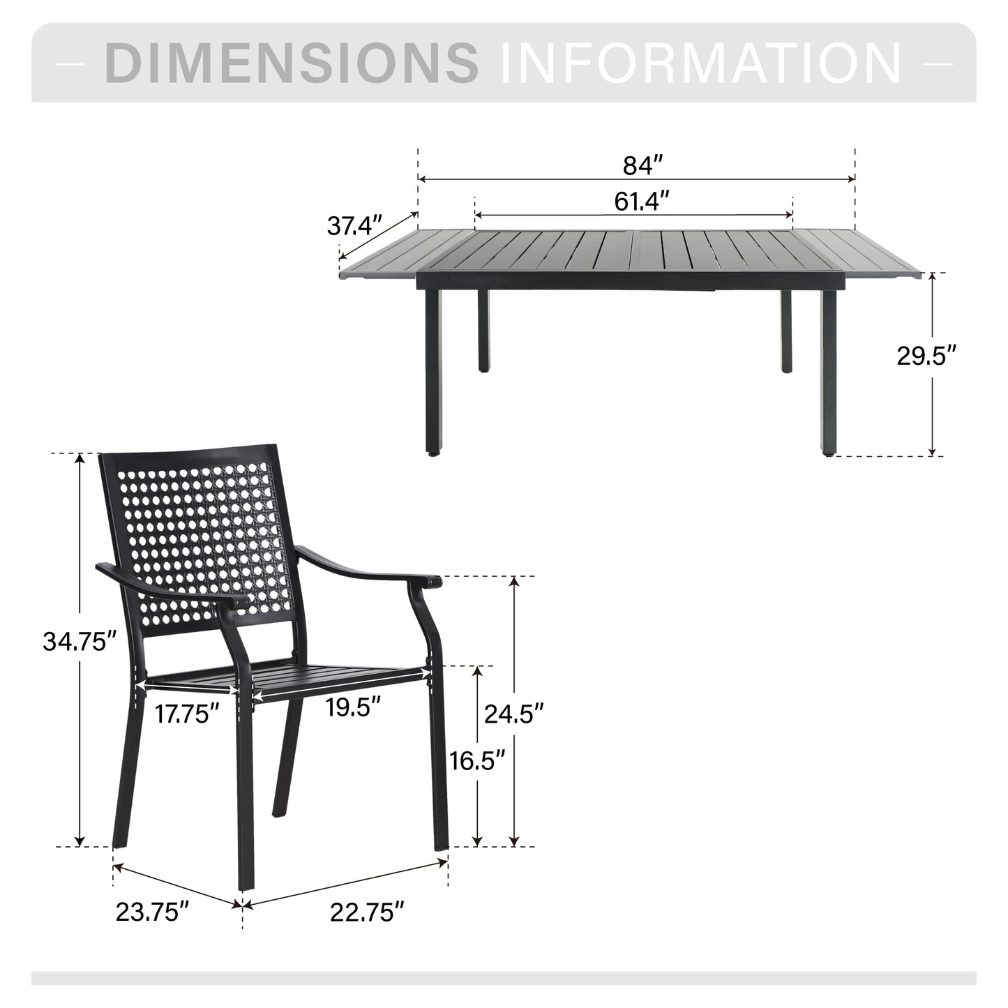 Captiva Designs 7pc Patio Slat-top Rectangle Dining Steel Table & Armrest Metal Chairs