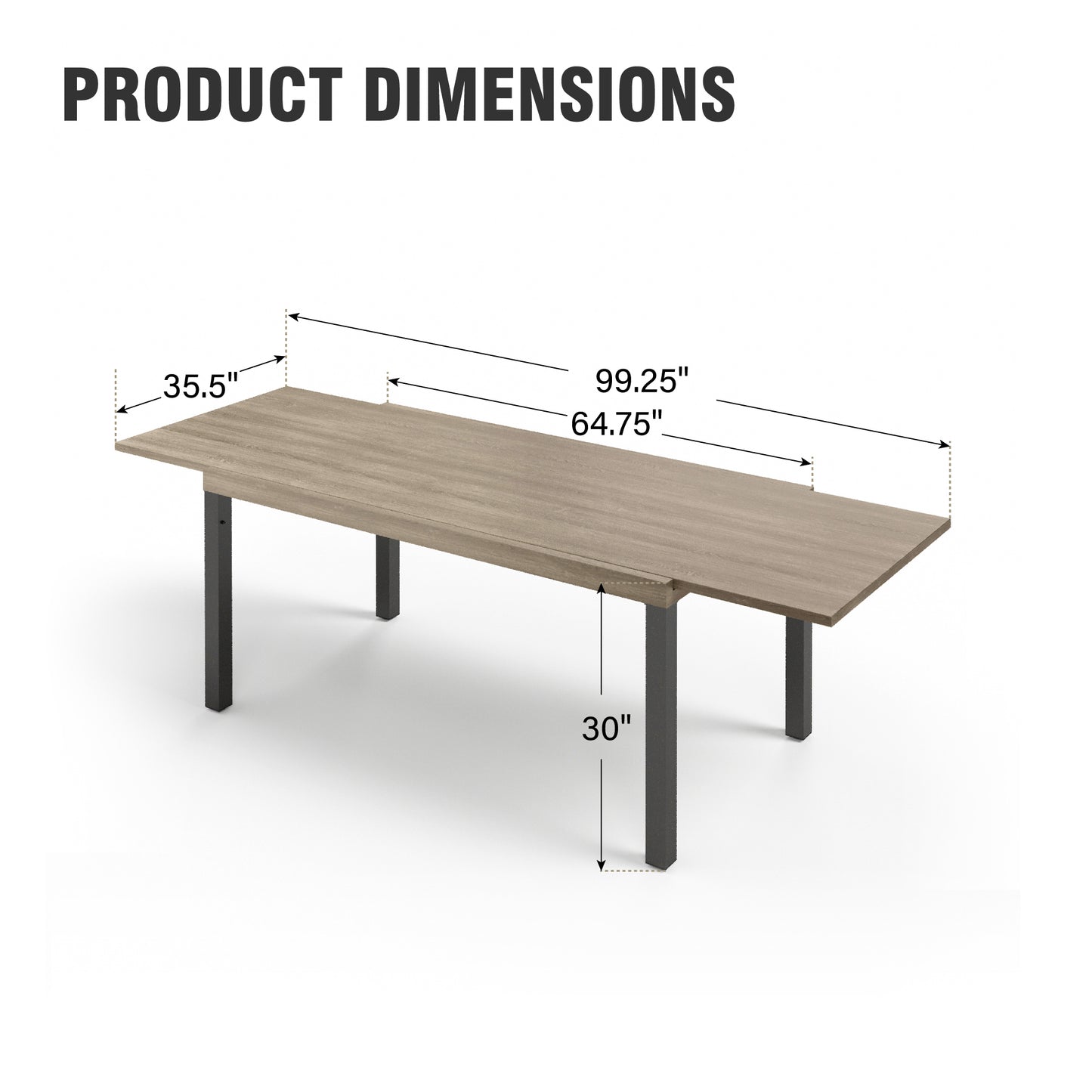 Captiva Designs 1pc Outdoor Patio Rectangular Steel Dining Table with Two Tabletop Leaves