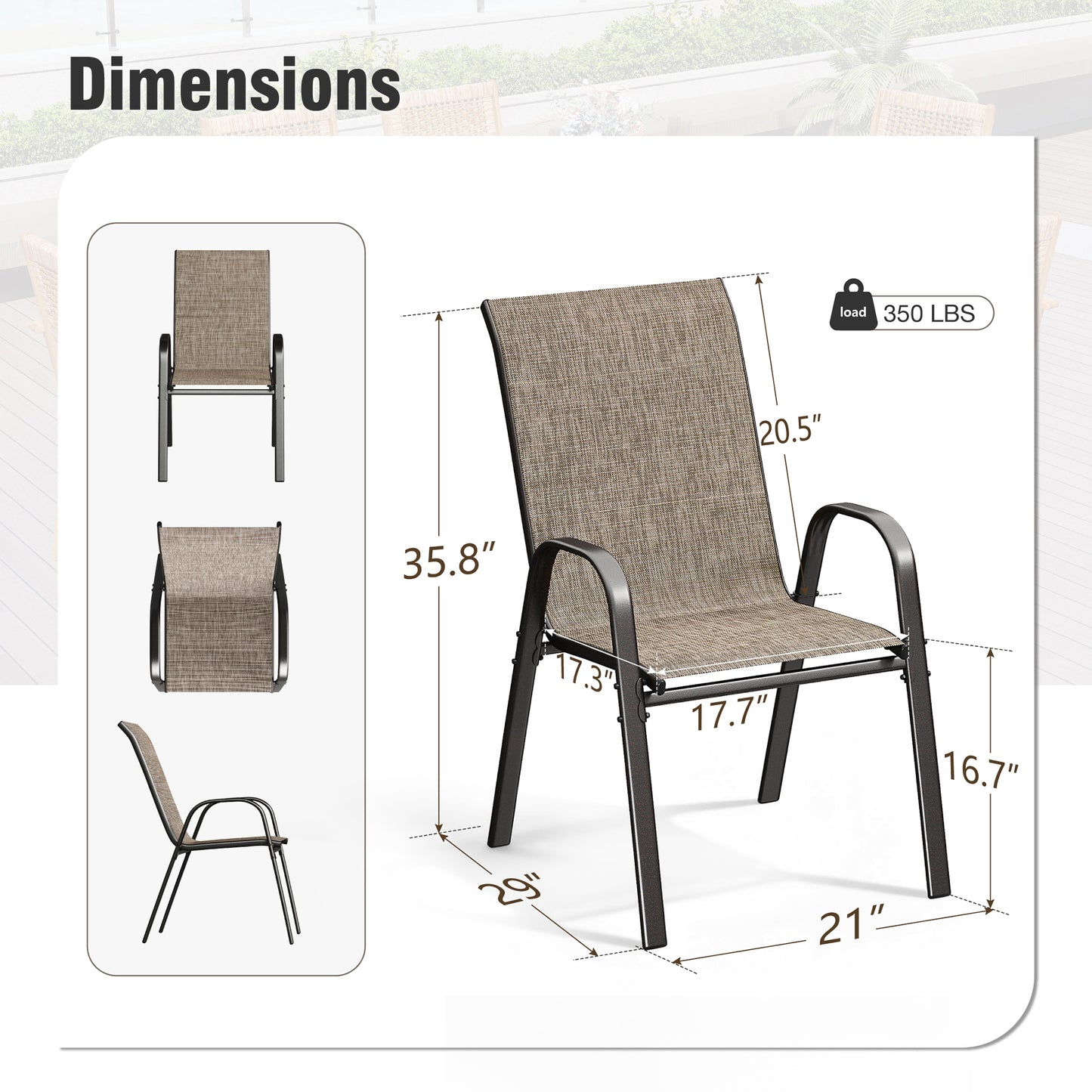 Captiva Designs Outdoor Patio Dining Steel Arm Chairs with Quick-dry Sling