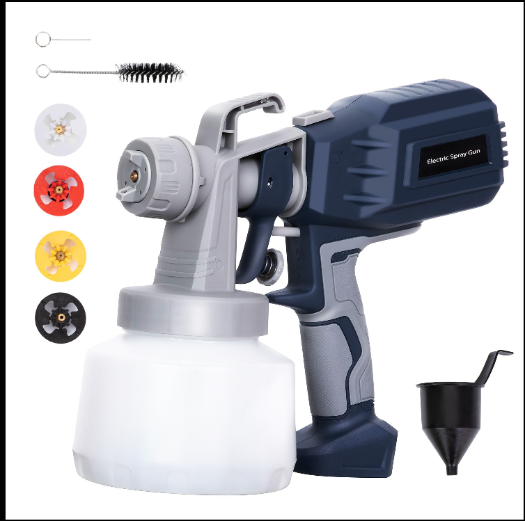 Air Gravity Paint Sprayer, 650W Electric Spray Gun with 4 Nozzles & 3 Patterns, 1000ml Gravity Feed for Furniture, Walls, Doors & Cabinets
