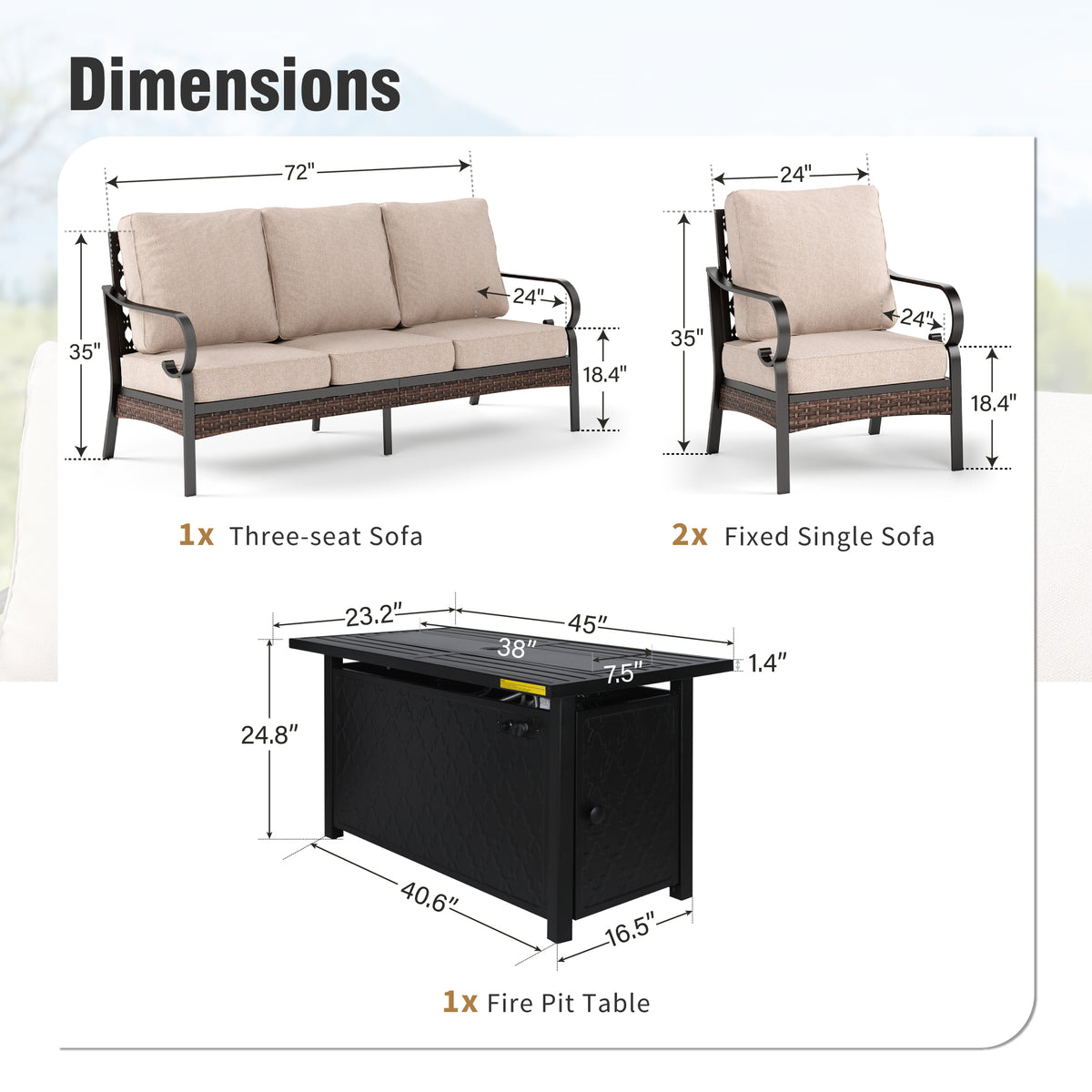 Captiva Designs 4-Piece Wicker Metal Patio Outdoor Furniture Conversation Fire pit Set for Backyard, Garden, Deck
