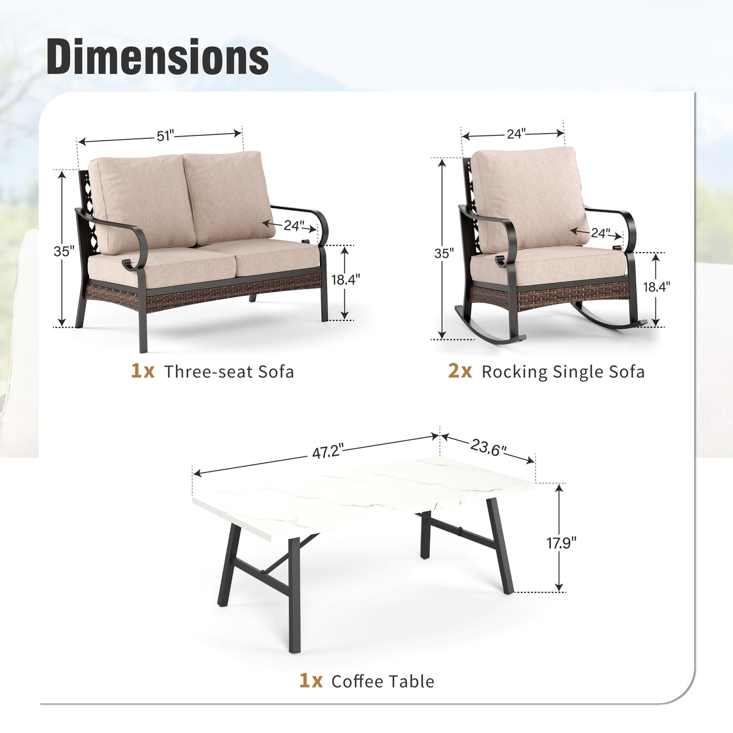 Captiva Designs 5 Piece All Weather Wicker Metal Patio Outdoor Furniture Conversation Set with Loveseat