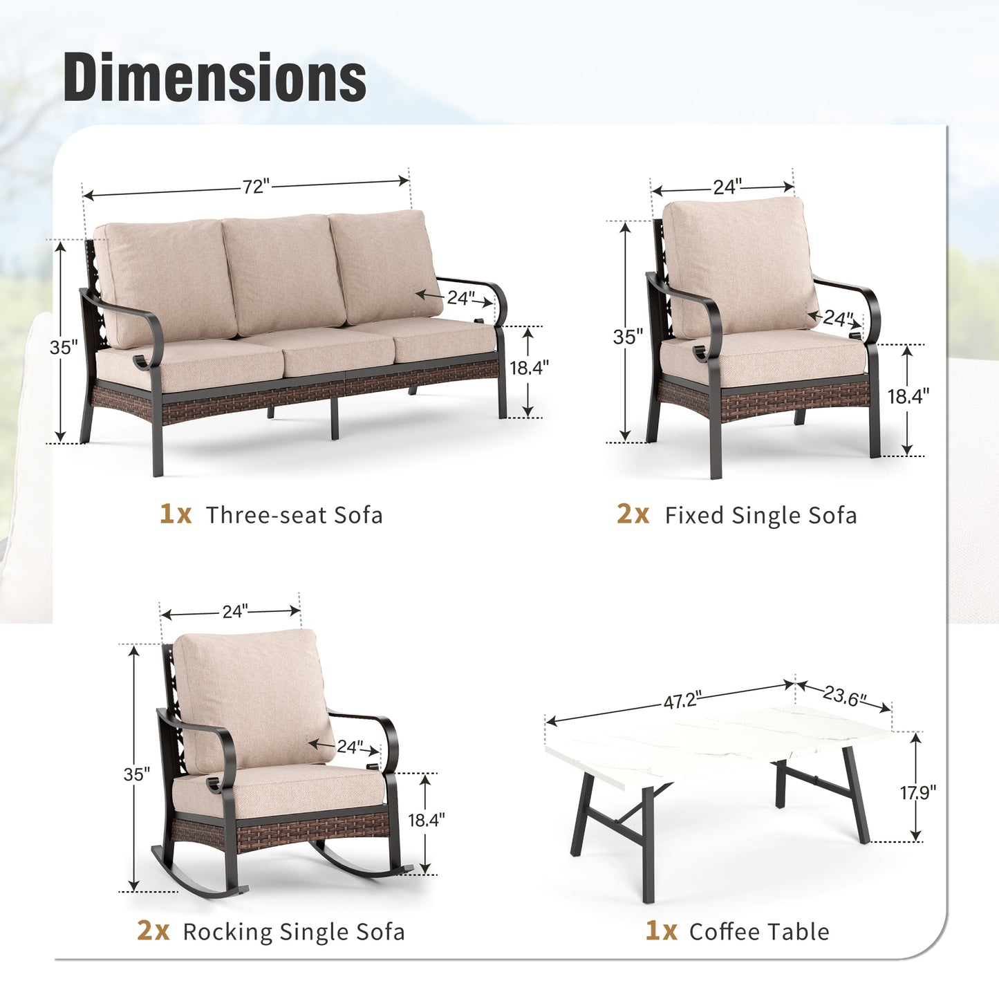 Captiva Designs 6 Piece All Weather Wicker Metal Patio Outdoor Furniture Conversation Set