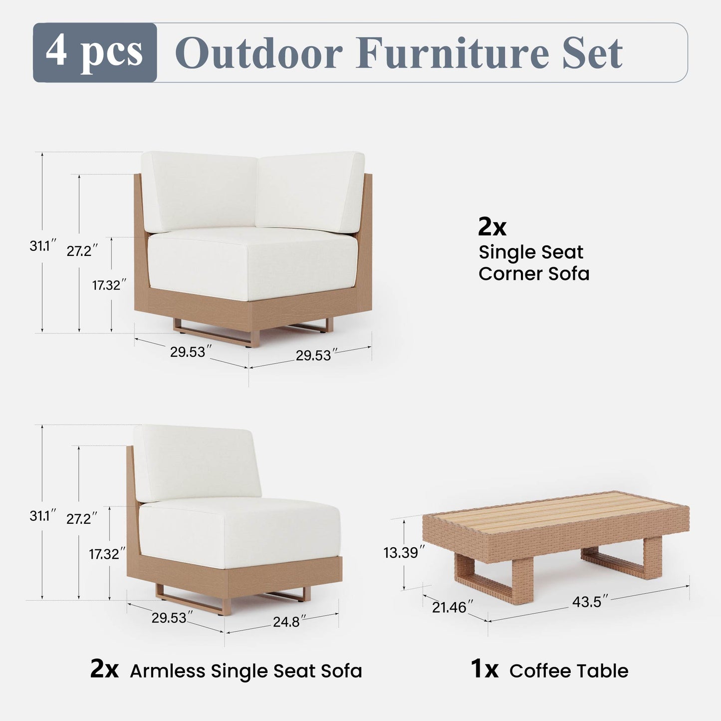 Captiva Designs All Weather Wicker & HDPE Patio Outdoor Sectional Conversation Set with Ultra-Thick Cushion for Deck Lawn Backyard