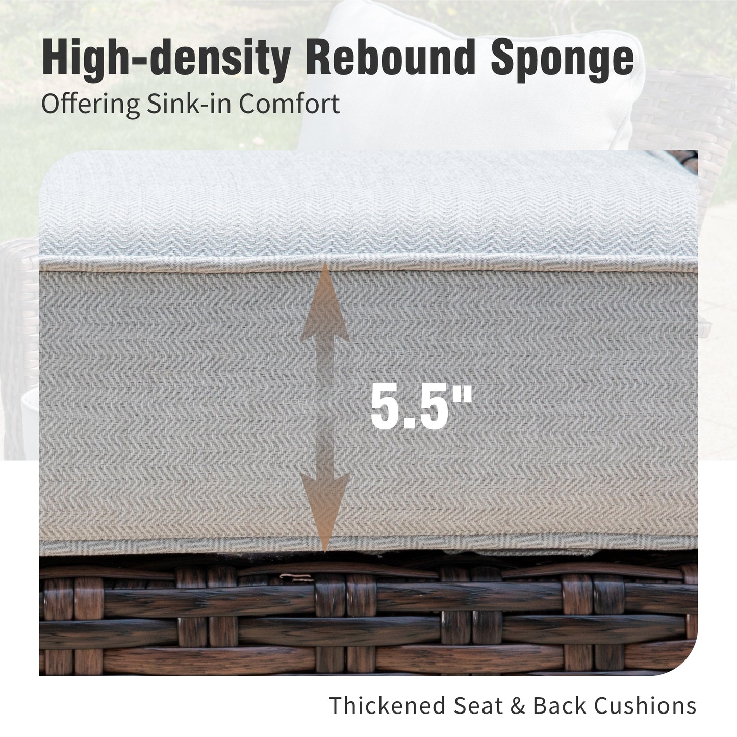 Captiva Designs 5PC Oversized Patio Outdoor Wicker Furniture Conversation Sofa Set with Ottomans for Garden Yard Porch