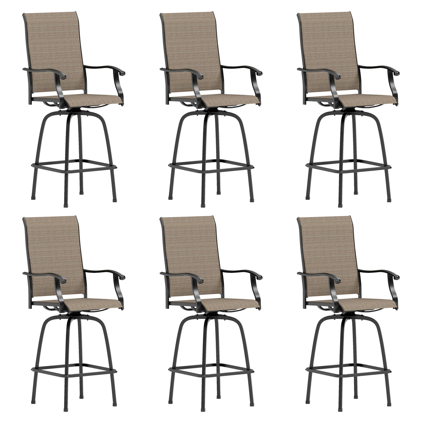 Captiva Designs Outdoor Patio Sling Bar Stools with Waved Armrests & Reinforced Base