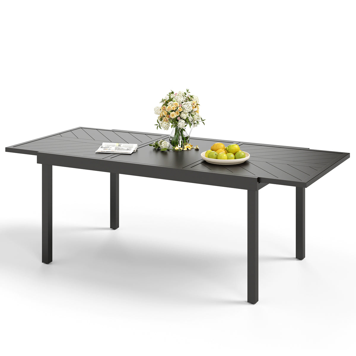 Captiva Designs 1 件宽敞矩形金属桌,带伞孔和板条桌面