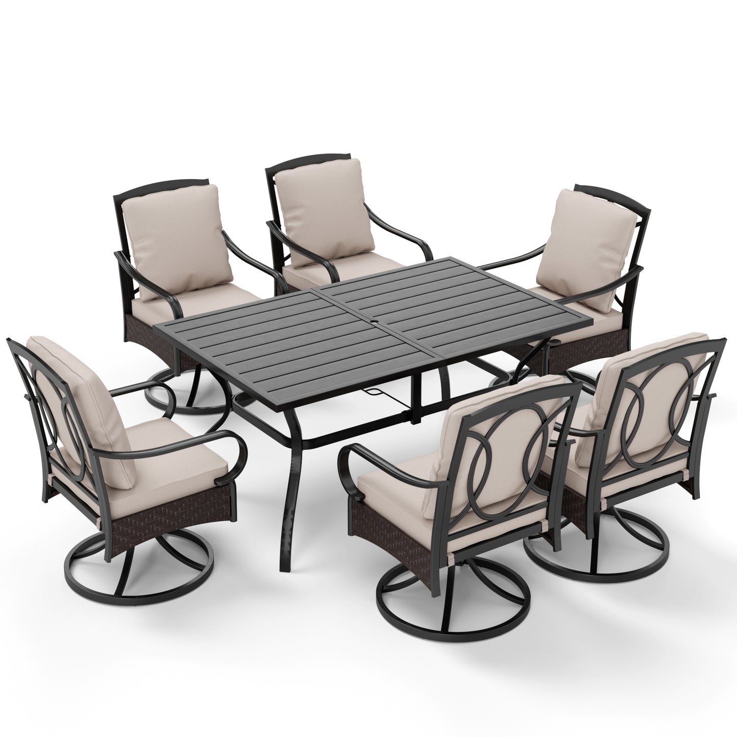 Captiva Designs Patio Dining Rattan Metal Chairs with Seat Cushions and Waist Pillows