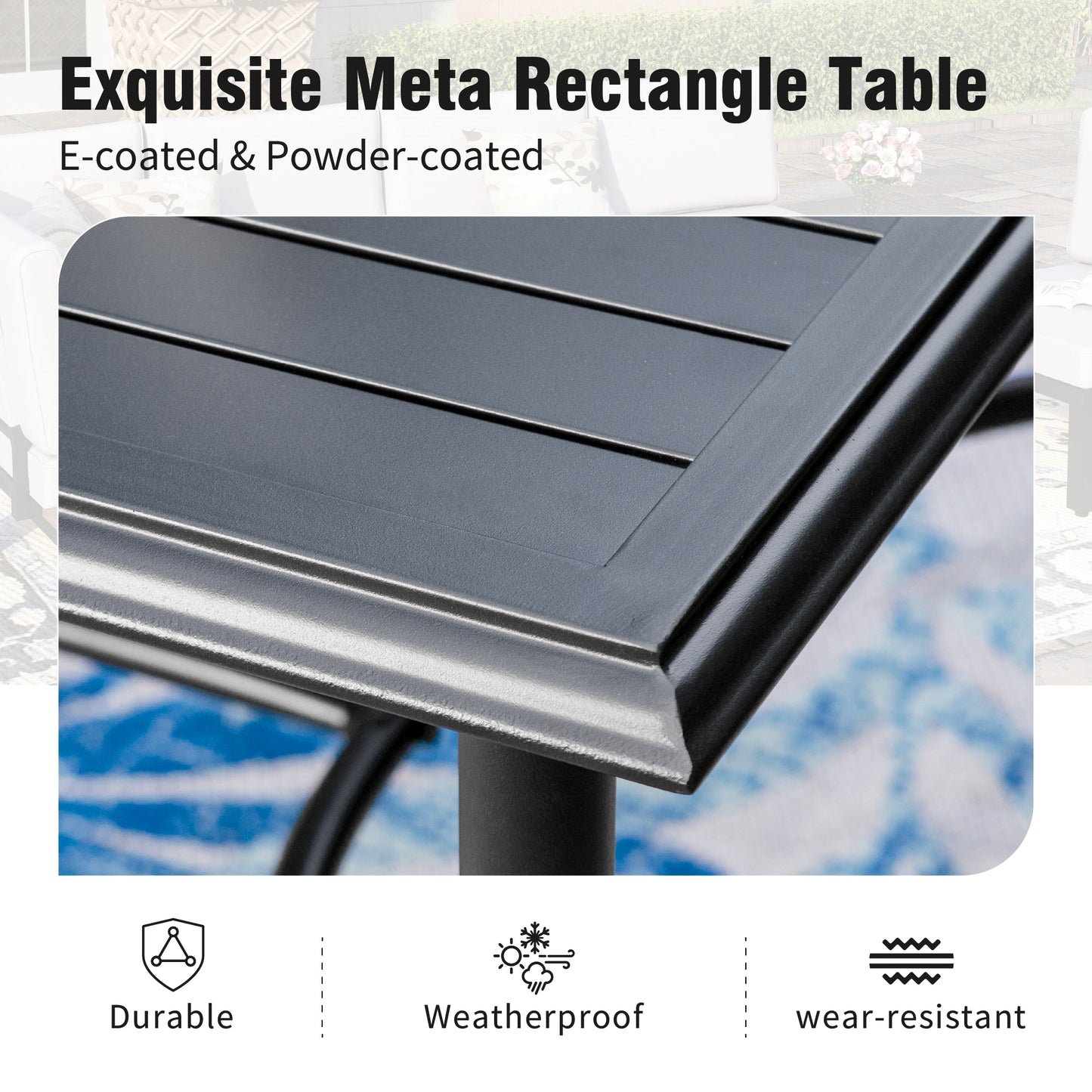 Captiva Designs 7pc Patio Dining Rectangle Steel Table with C-shaped Cross Bracket & Sling Fixed Chairs