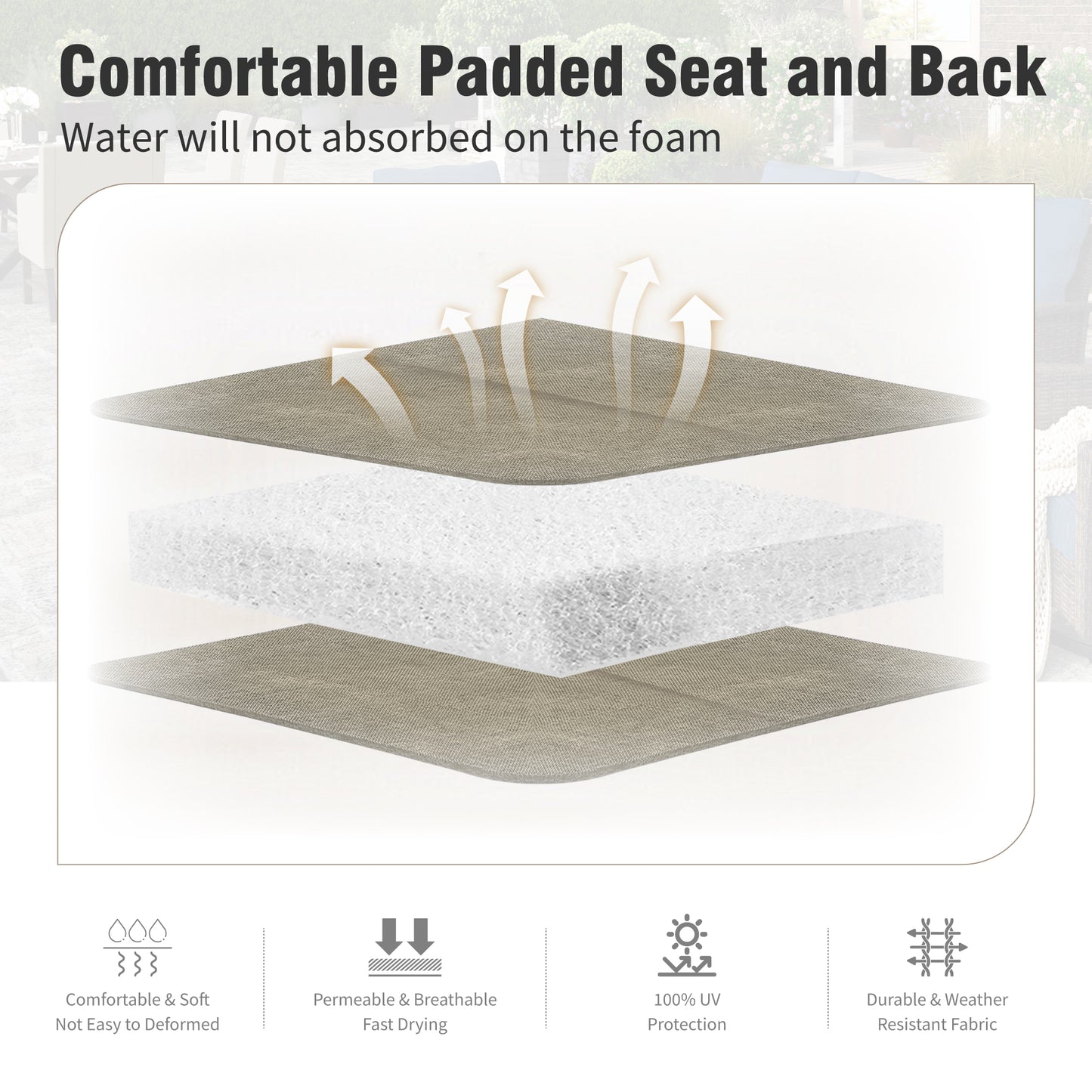 Captiva Designs 7pc Outdoor Dining Metal Rectangle Table with Umbrella Hole & Padded Sling Chairs