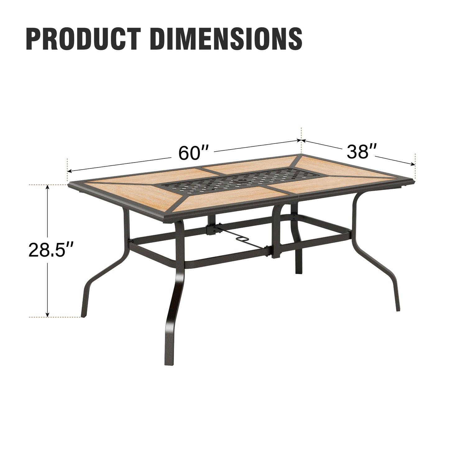 Captiva Designs 1Pc Outdoor Wood-look Rectangle Steel Frame Dining Table with Umbrella Hole