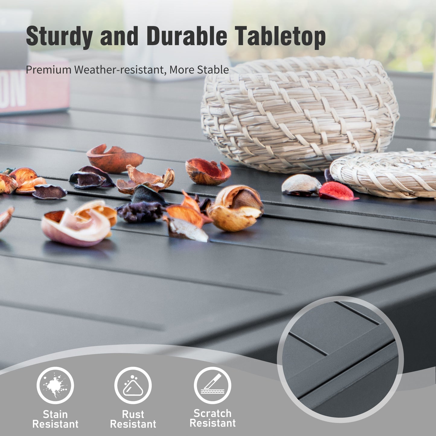 Captiva Designs 9pc Outdoor Patio Slat-top Rectangle Metal Dining Table & Breathable Textilene Chairs