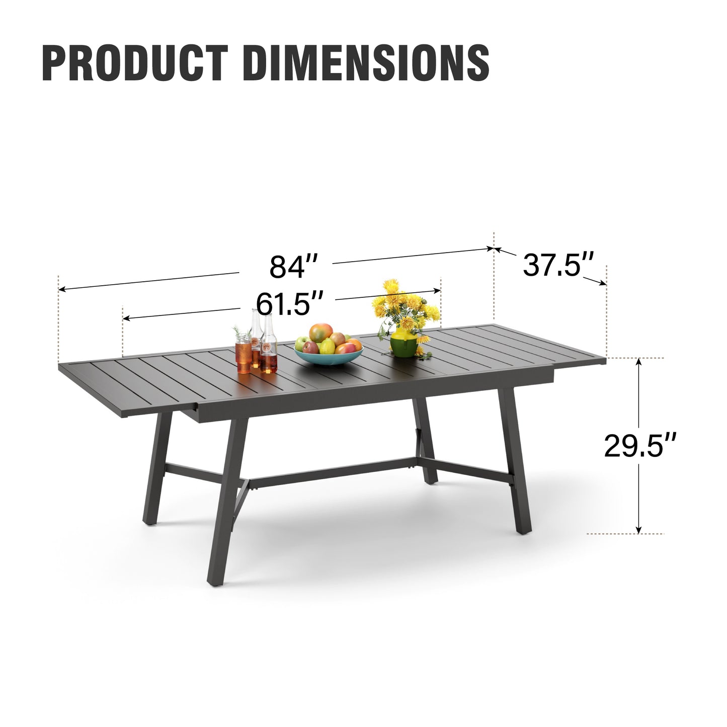 Captiva Designs 1pc Outdoor Patio Dining Spacious Rectangle Black Metal Table with Steel Frame