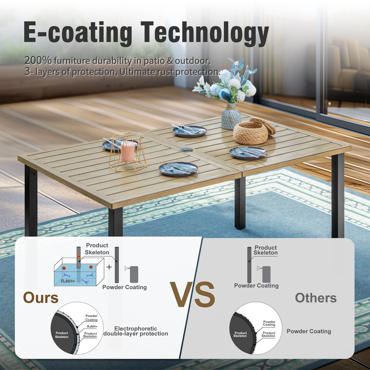 Captiva Designs 7pc Patio Dining Set with Slat-top Rectangle Table & Sling Foldable Chair