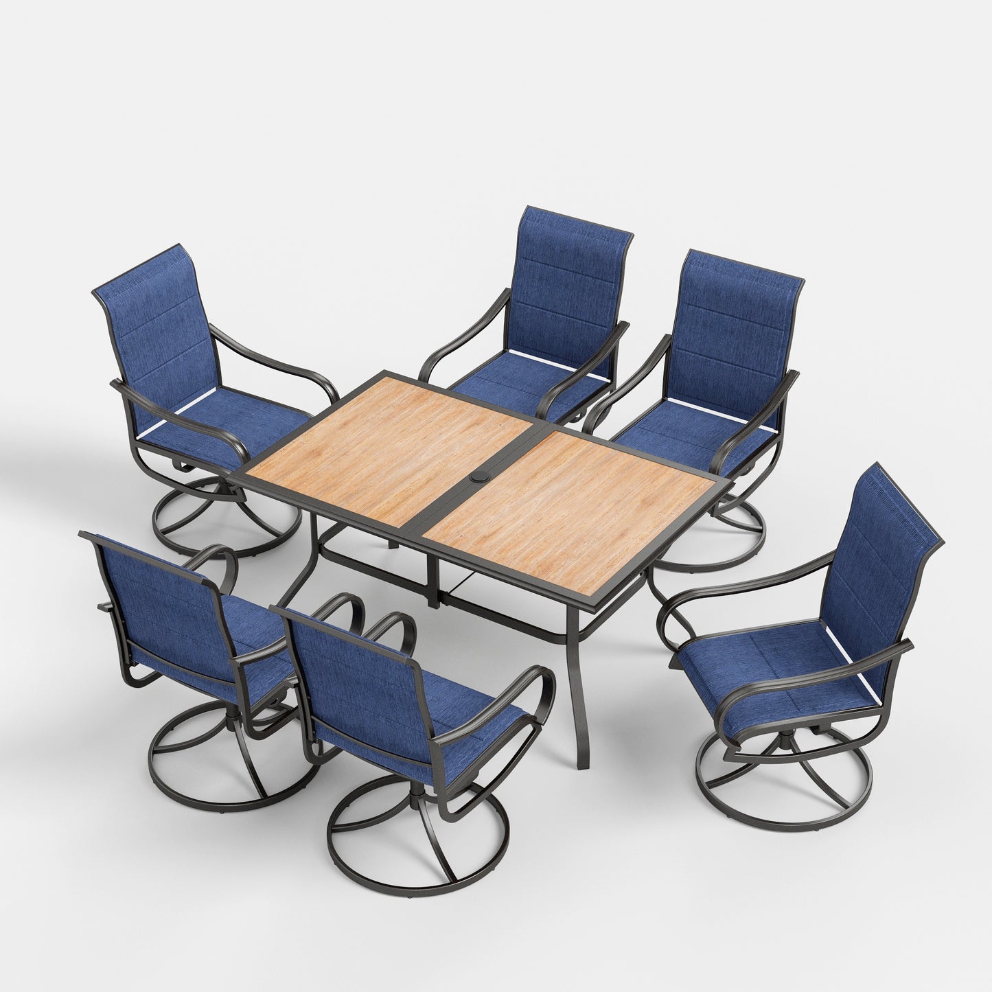 Captiva Designs 7 件套露台餐厅木质长方形桌子和 Textilene 旋转椅