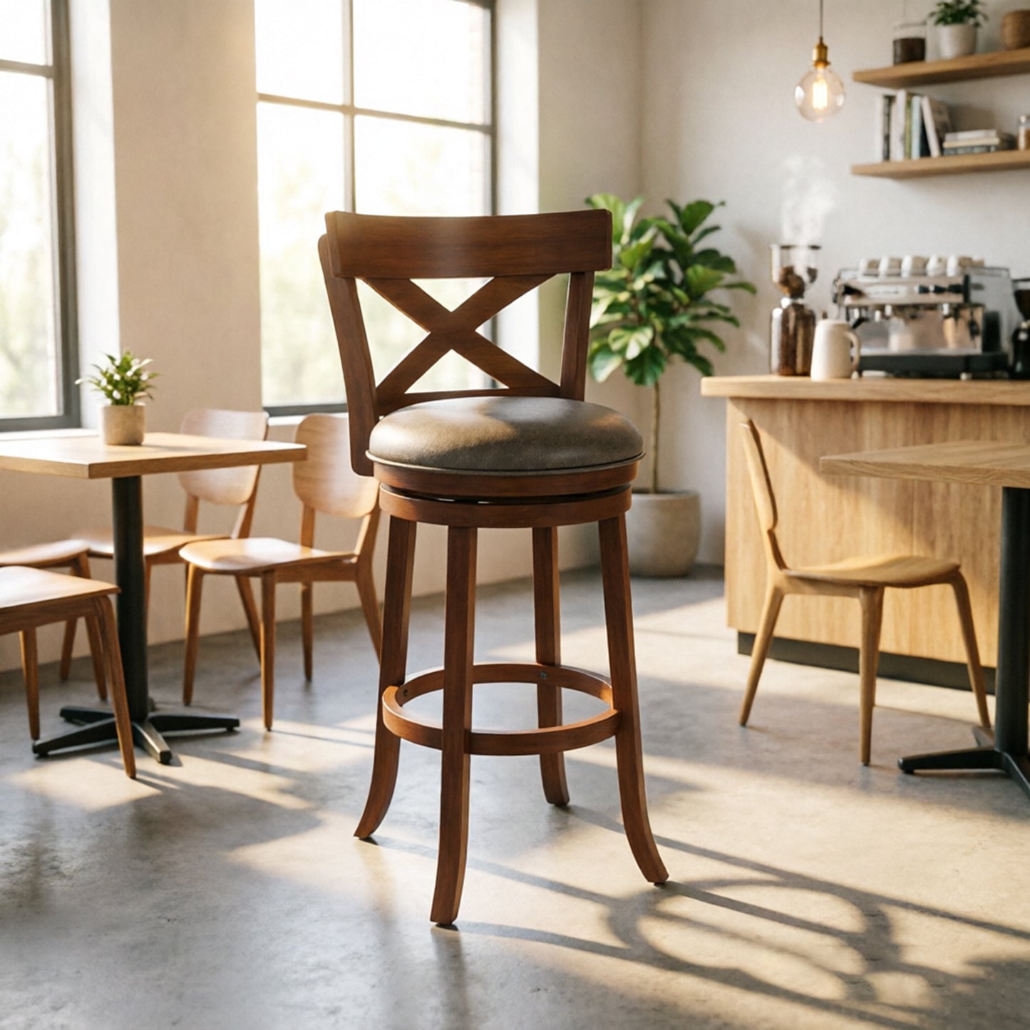Captiva Designs Counter & Bar Height Swivel Bar Stools with Faux Leather Upholstered Seat & Rubberwood Frame & Wrap-Around Footrest
