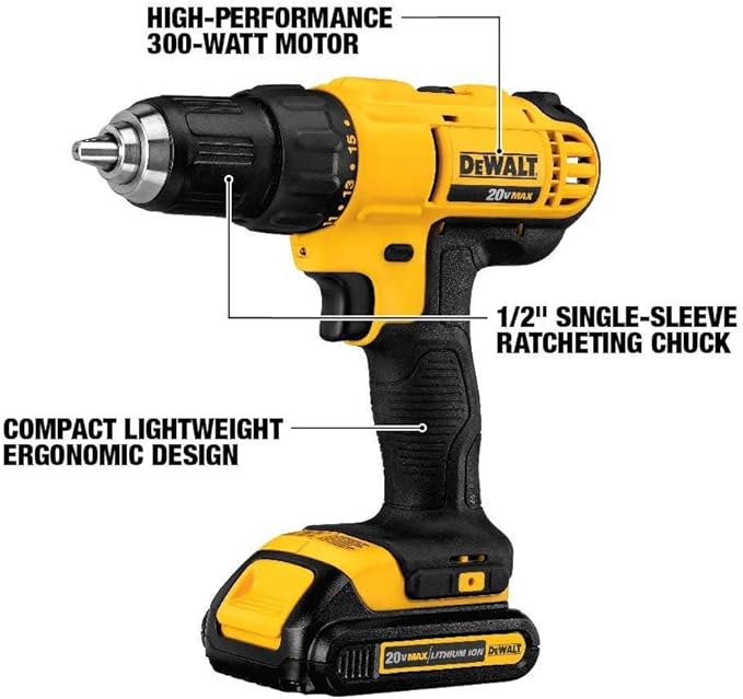 DEWALT 20V Max Cordless Drill/Driver Kit, 2 Batteries and Charger Included (DCD771C2)
