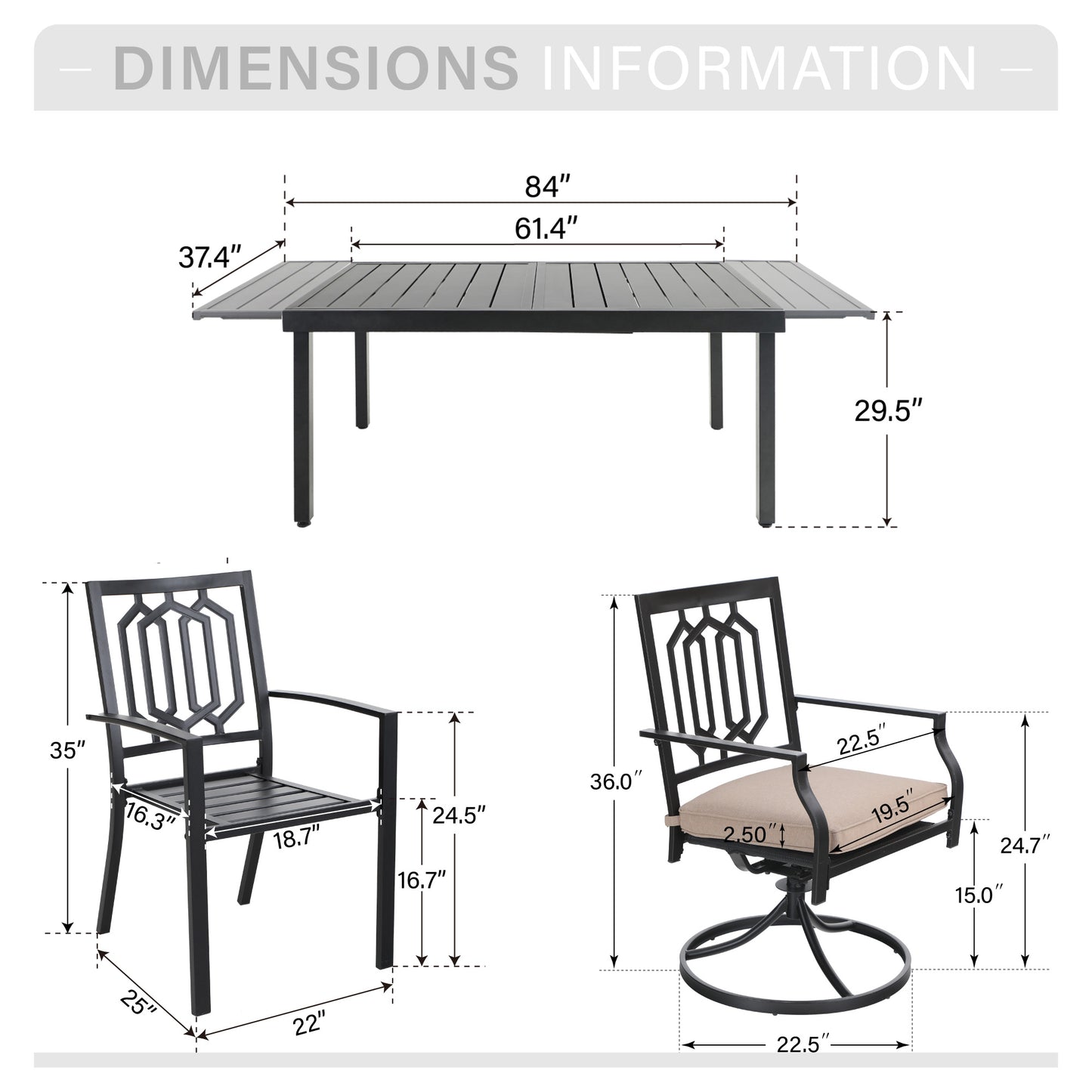 Captiva Designs 9pc Patio Slat-top Adjustable Steel Rectangle Dining Table & Black Metal Chairs