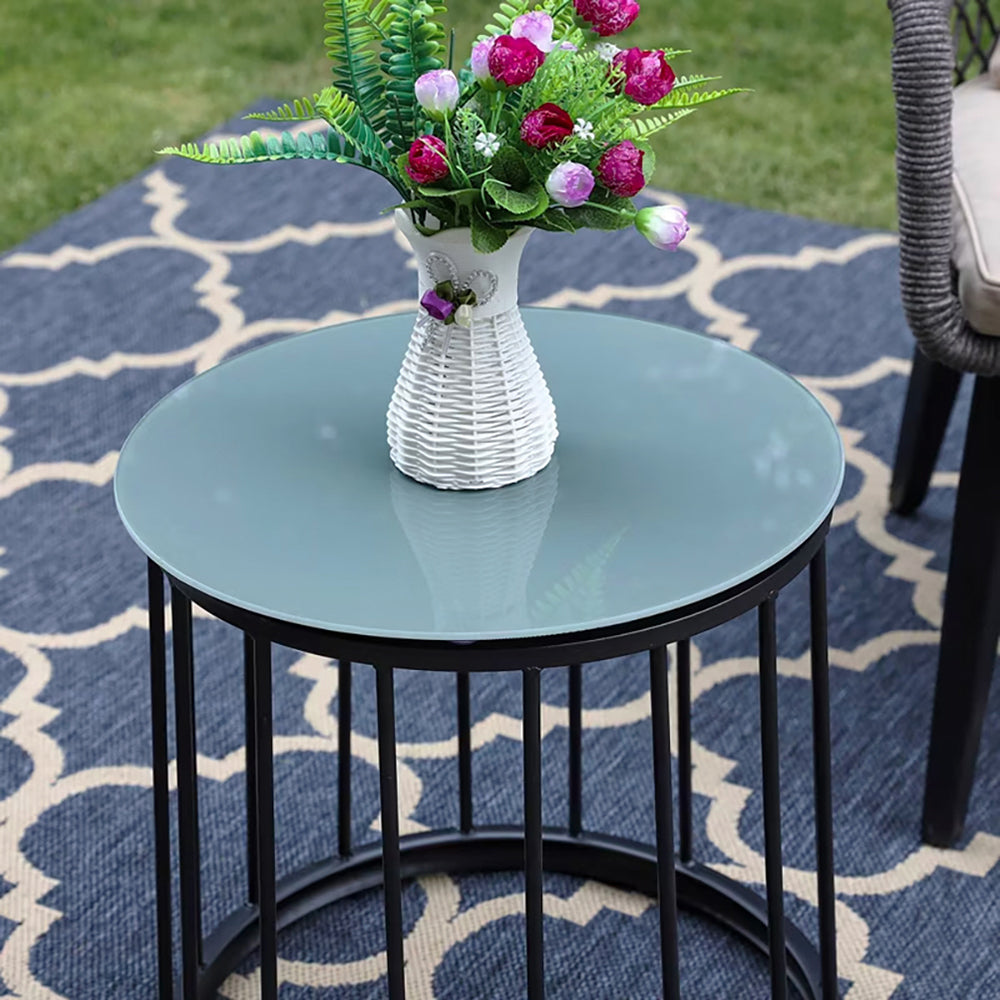 Captiva Designs 3pc Small Space Outdoor Furniture Dining Bistro Set with Steel Table & All-weather Woven Chairs