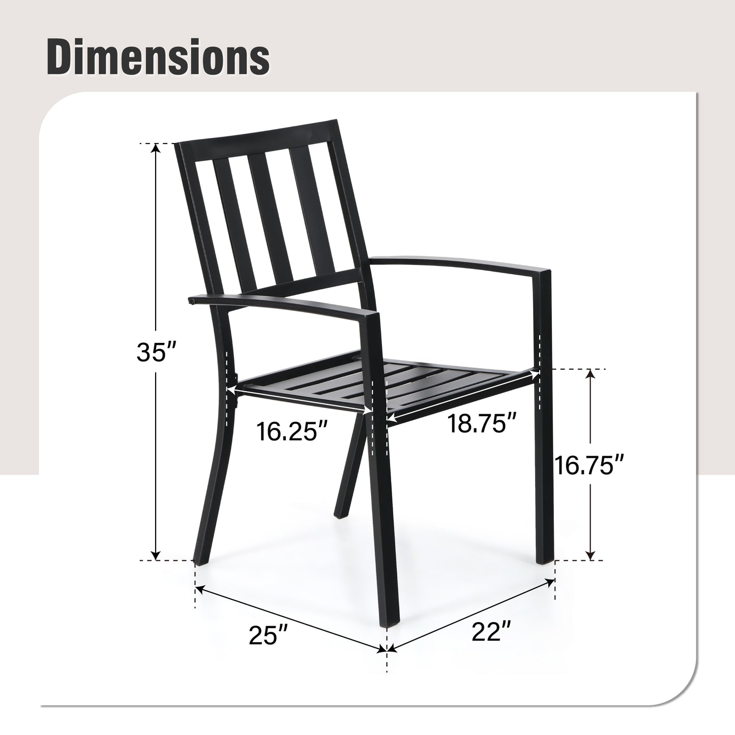 Captiva Designs 2pc Outdoor Patio Dining Chairs with Steel Frame and Ventilated Backs