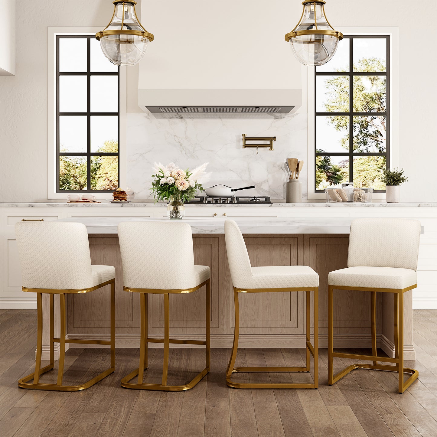 Captiva Designs 24 inch Height Bar Stool with Faux Leather & Padded Seat and Back & Sturdy Steel Frame