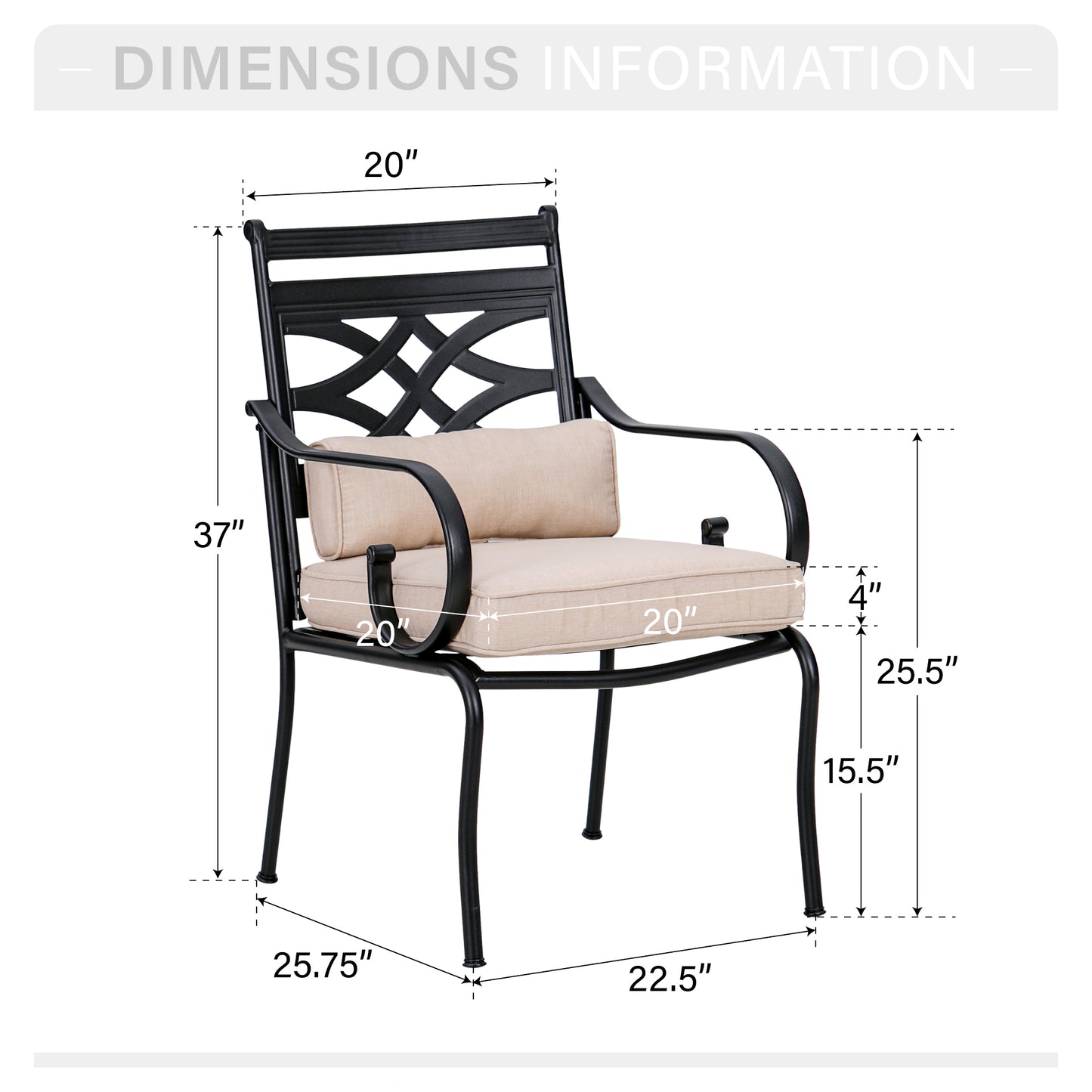 Captiva Designs Outdoor Patio Dining Floral Back Steel Chairs with Thick Seat & Back Cushion