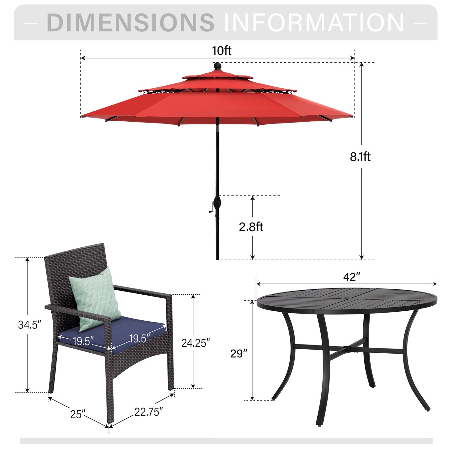 Captiva Designs 1 件户外餐厅板顶矩形金属桌,带伞孔