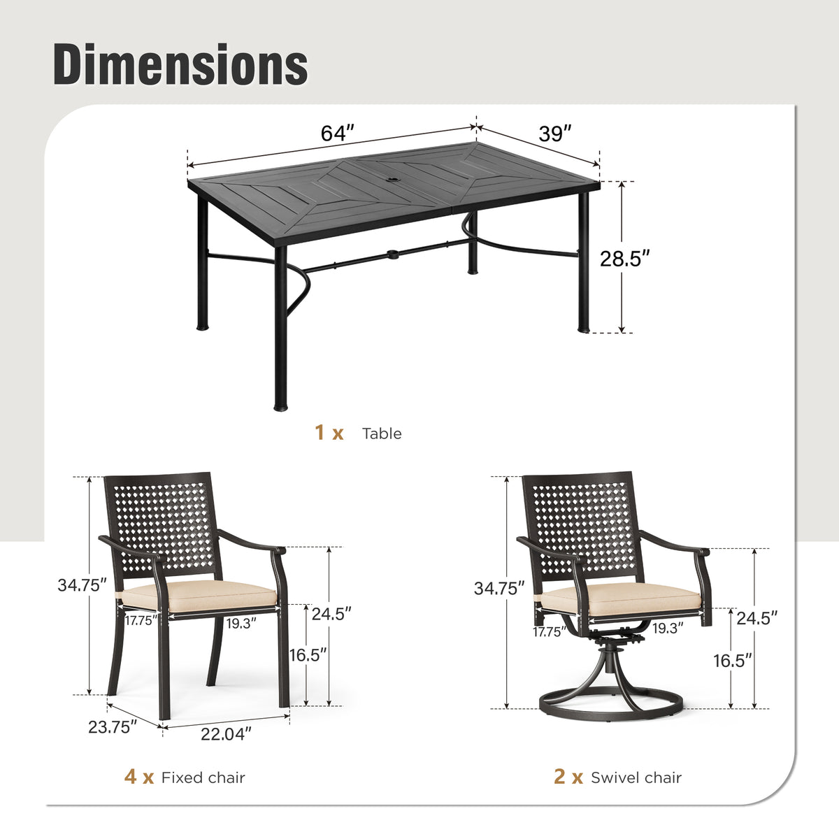Captiva Designs 5 件套矩形钢吧台桌,配有 C 形十字支架和超宽旋转吧凳