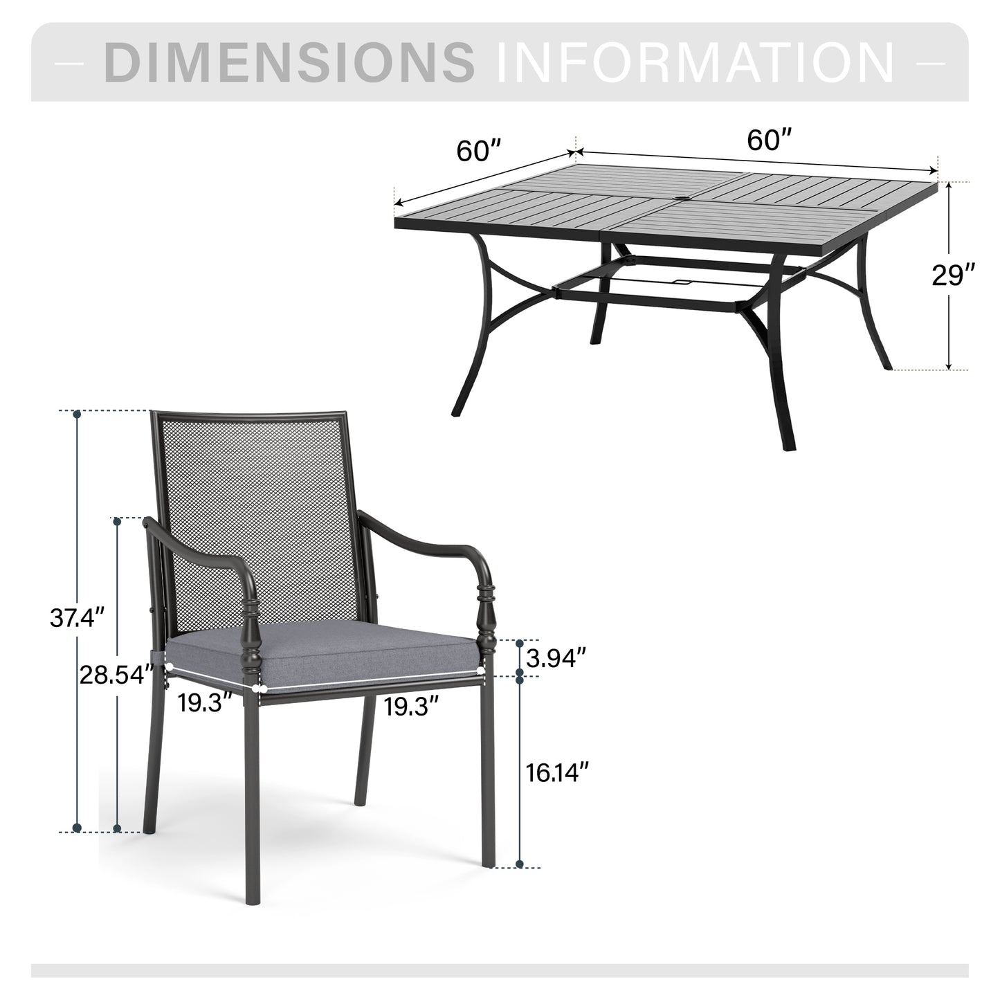 Captiva Designs 9pc Patio Dining Set with Spacious Slat-top Square Metal Table & Steel Frame Chairs