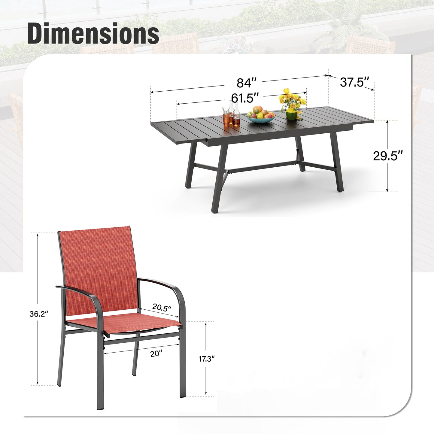 Captiva Designs 9 件套宽敞板顶矩形金属桌,带伞孔和棕色 Textilene 椅子