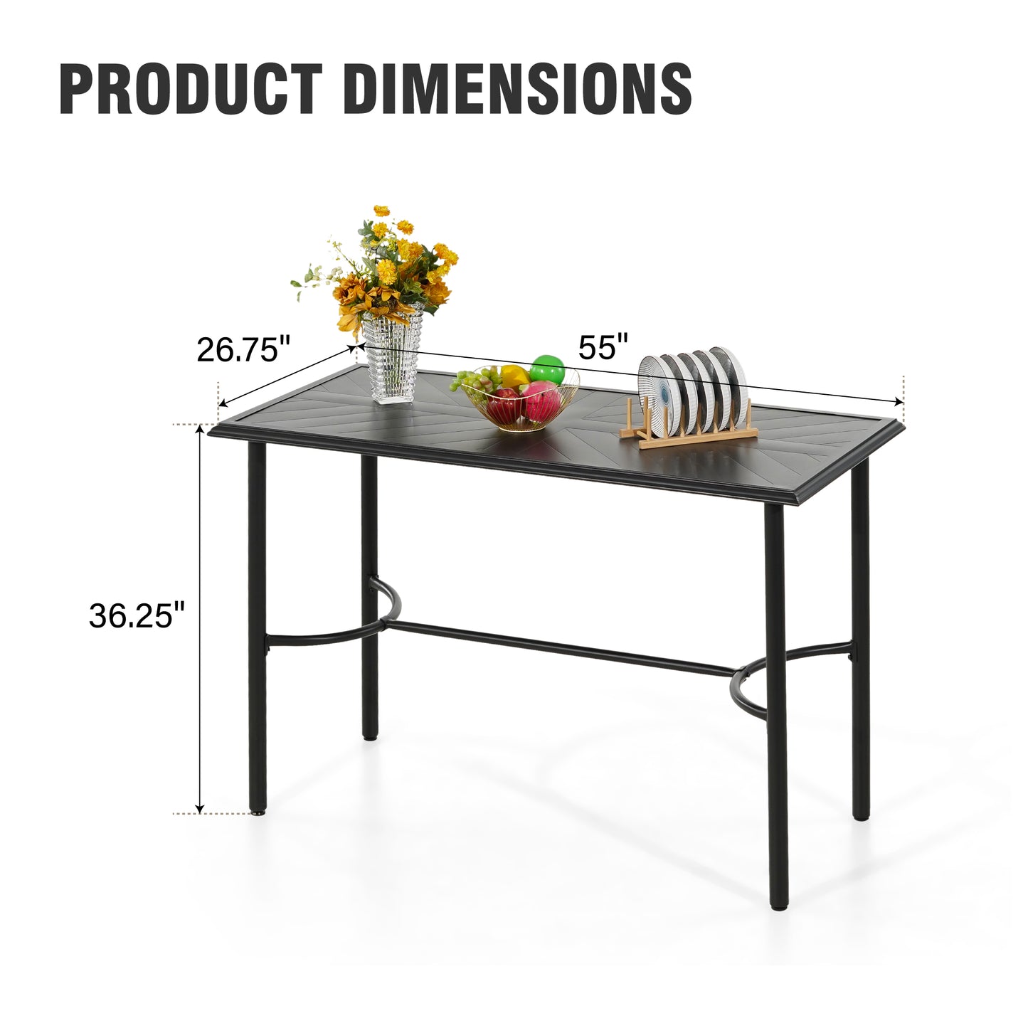 Captiva Designs 5pc Outdoor Patio Cross Bracket Rectangle Steel Bar Table & High Bar Stools