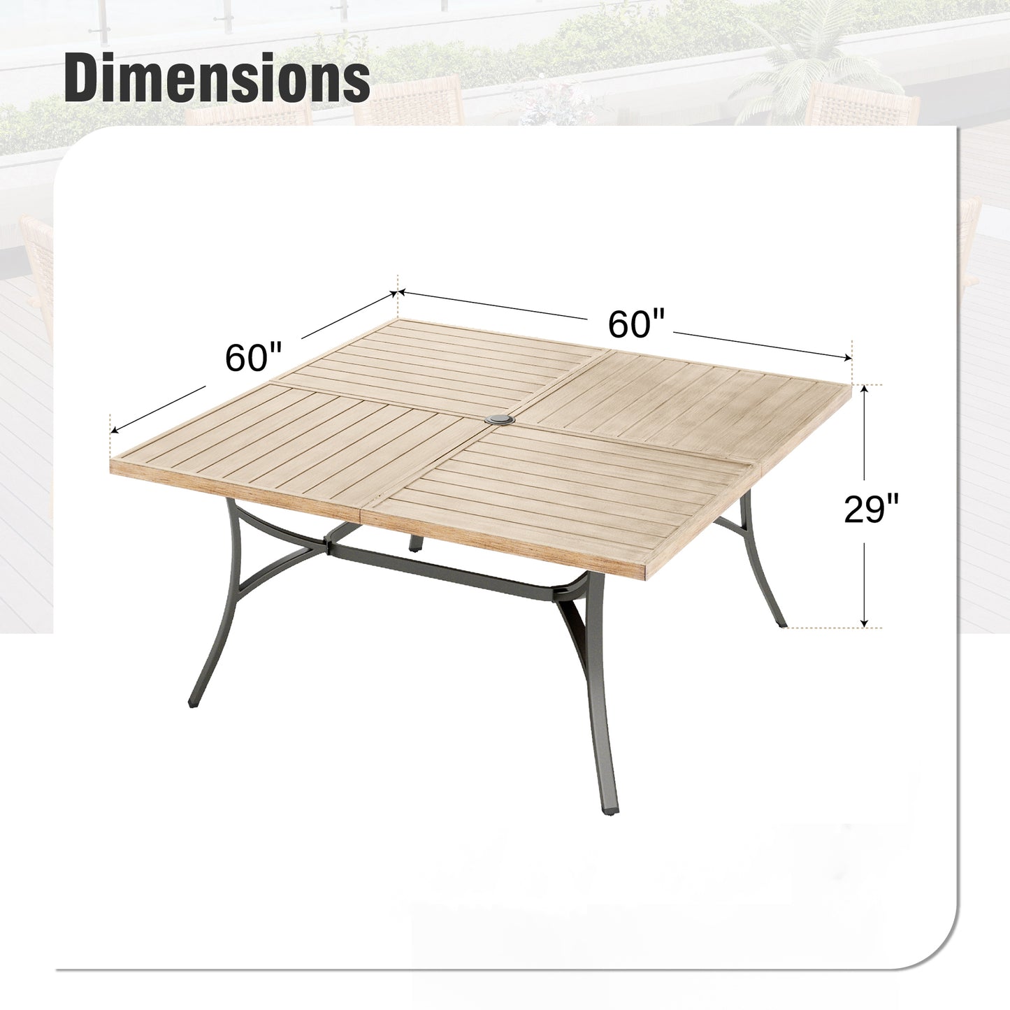 Captiva Designs 1 件装露台宽敞方形金属板顶桌,带伞孔,可容纳 8 人
