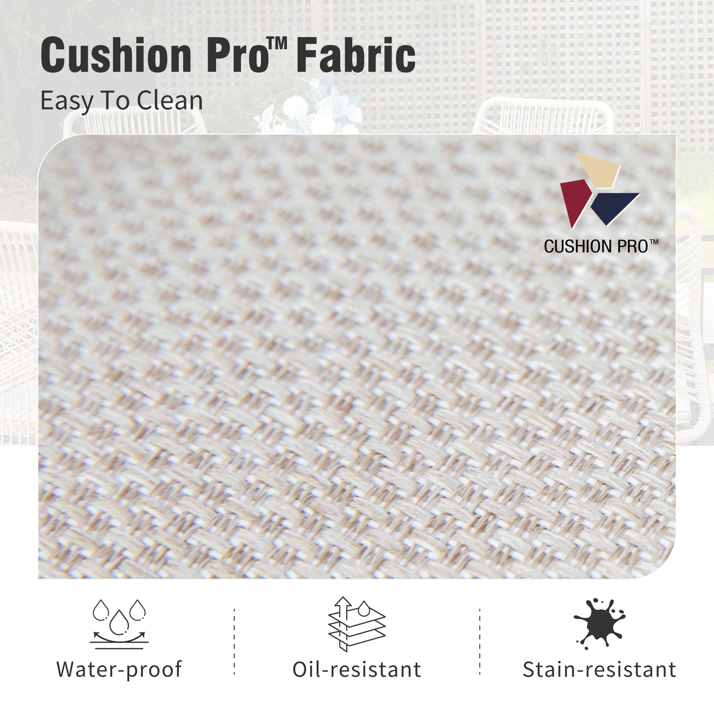 Captiva Designs 7pc Outdoor Dining Rectangular Slat-top Steel Table with Umbrella Hole & Beige Rattan Fixed Chairs