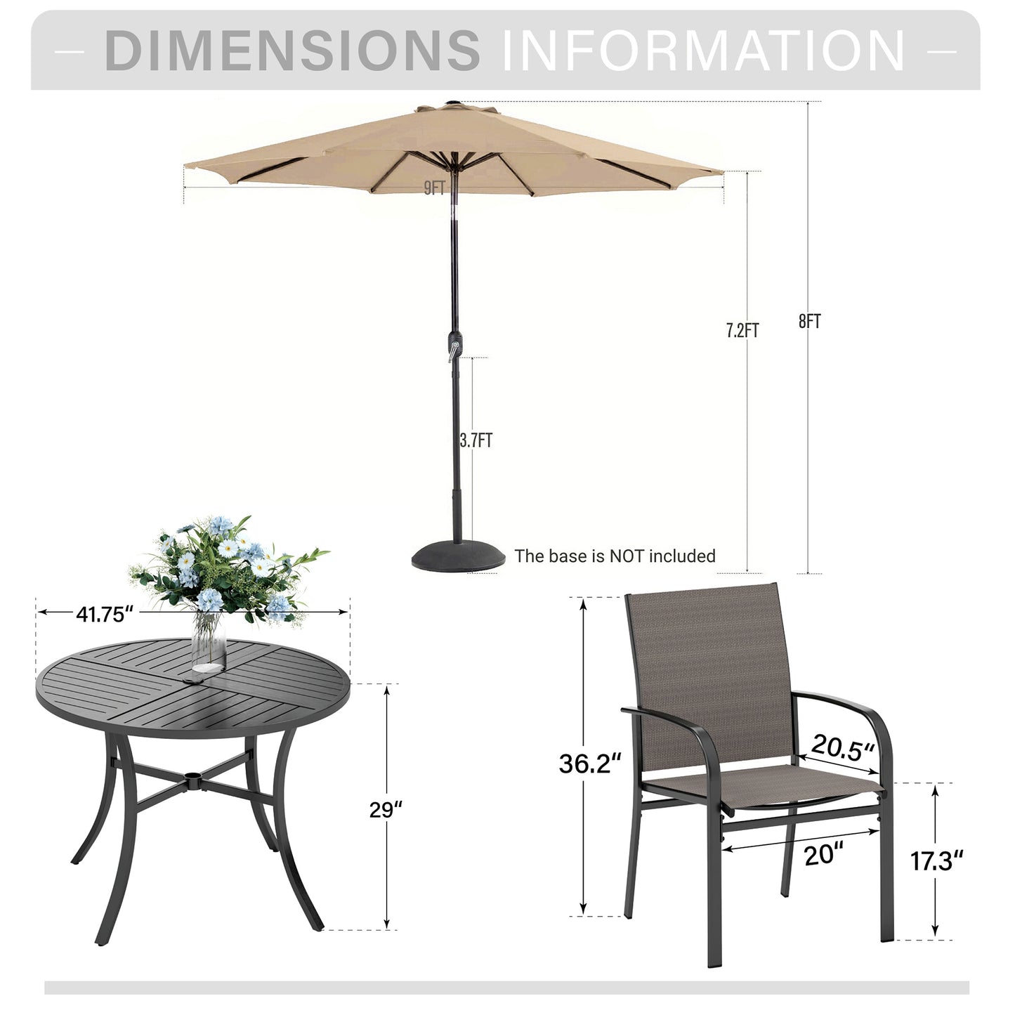 Captiva Designs 6pc Patio Dining Set Steel Table & Light Brown Sling Chairs & Beige Umbrella