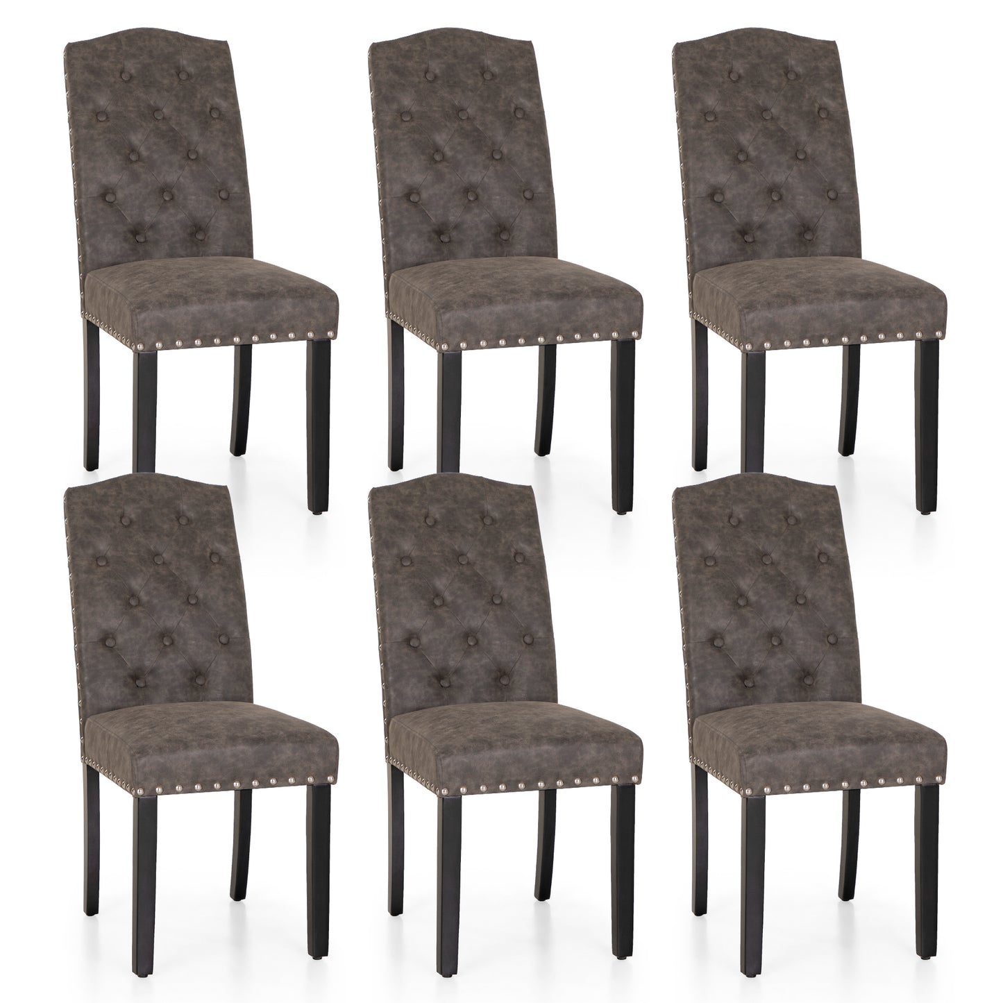 Captiva Designs Indoor High Back Dining Chairs with PU Leather & Padded Seat & Solid Curved Wood Legs