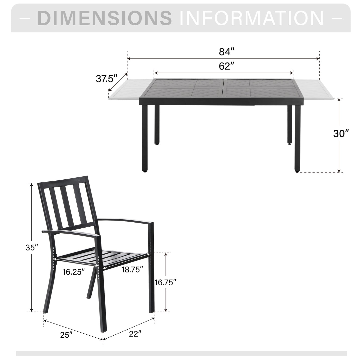 Captiva Designs 9pc Outdoor Patio Adjustable Steel Rectangle Dining Table & Stackable Metal Chairs