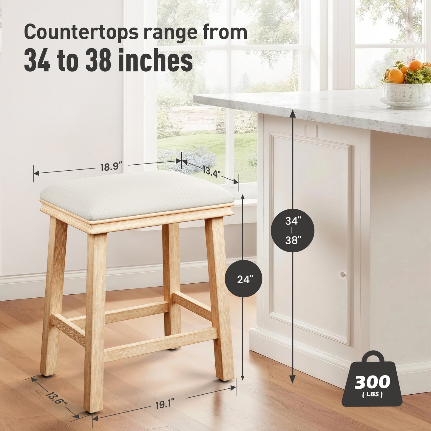 Captiva Designs 24 inch Counter Height Bar Stool with Padded Seat & Solid Wood Frame & Footrest